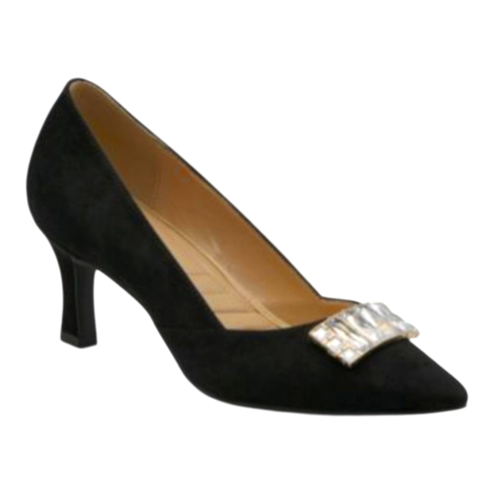 NWOB Adrienne Vittadini Black Suede Heels with Rhinestone Accent; Size 7.5 Med